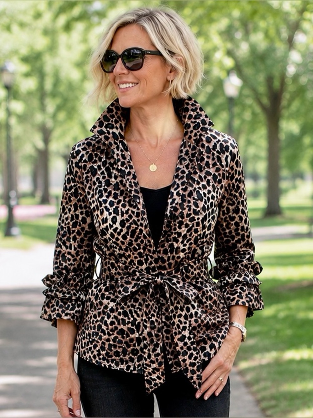 Carlisle Metallic Beonze Leopard Print Shirt Jacket with belt - Like New